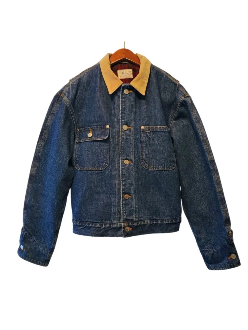 Vtg Polo Ralph Lauren Medium Denim Jacket Blanket Lined Wool Corduroy Made In US